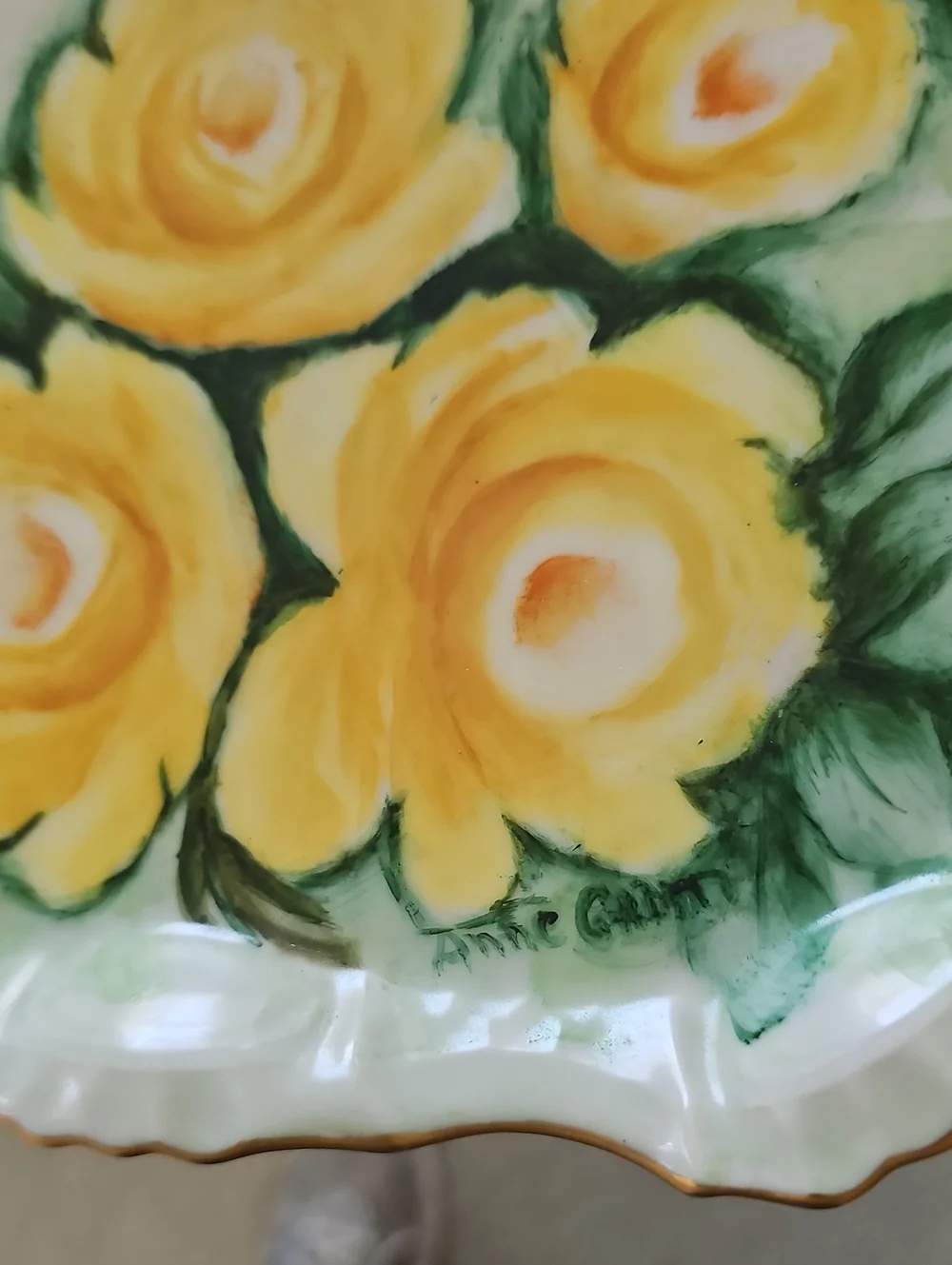 Beautiful Vintage Hand-Painted Yellow Roses Porcelain Serving Tray/Platter